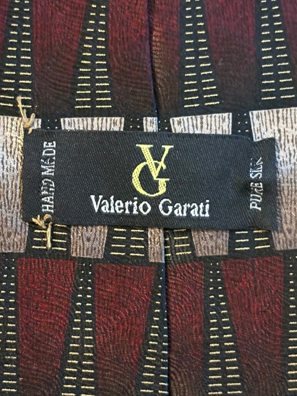 Vintage Valerio Garati Silk Geometric Art Deco Necktie Maroon Silver